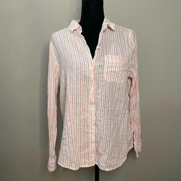 beachlunchlounge Collection Pink Striped Linen Blend Button Down - Picture 1 of 10